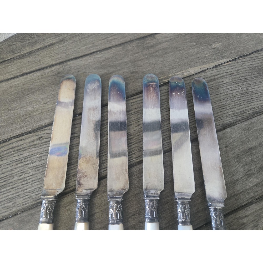 Antique J. Russell & Co. Butter Knives Set of 6 Mother of Pearl 1834 Spreaders - Picture 10 of 10